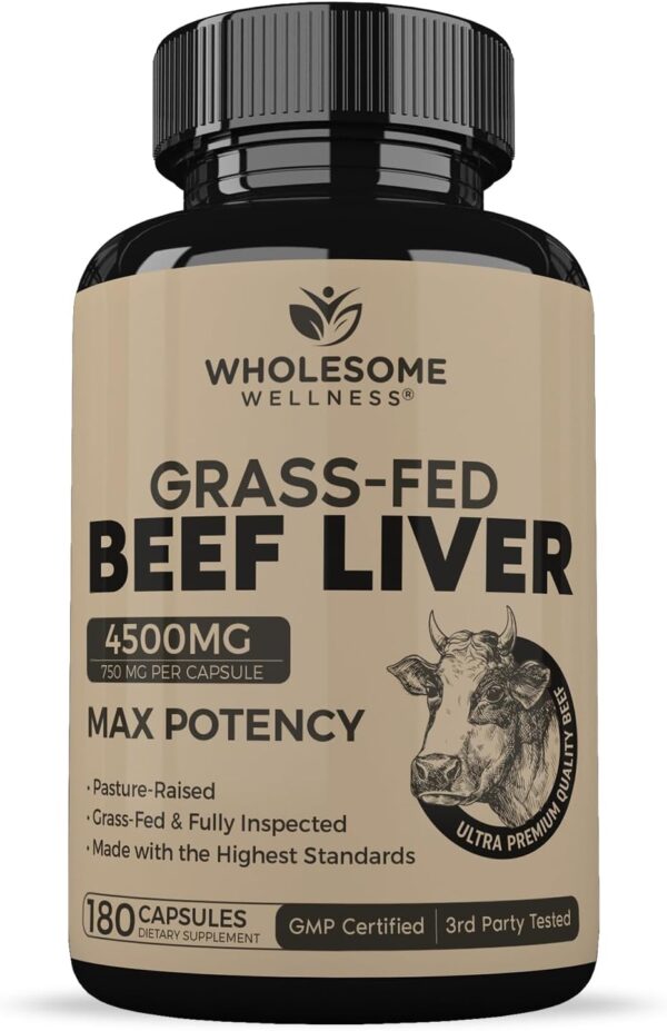 Grass Fed Desiccated Beef Liver Capsules (180 Pills, 750mg Each)