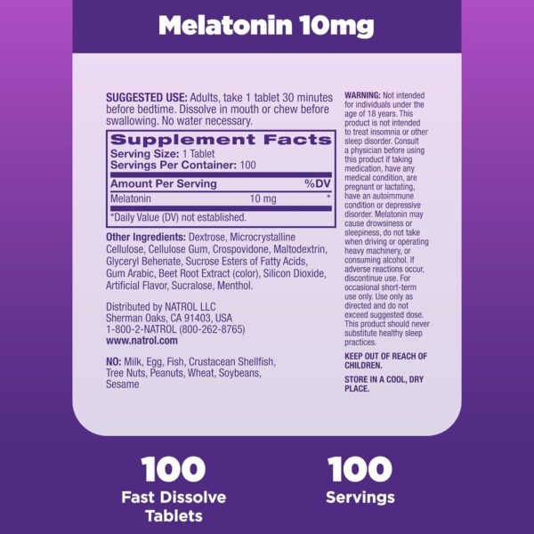 Melatonin, Fast dissolve, 10 mg - Image 2