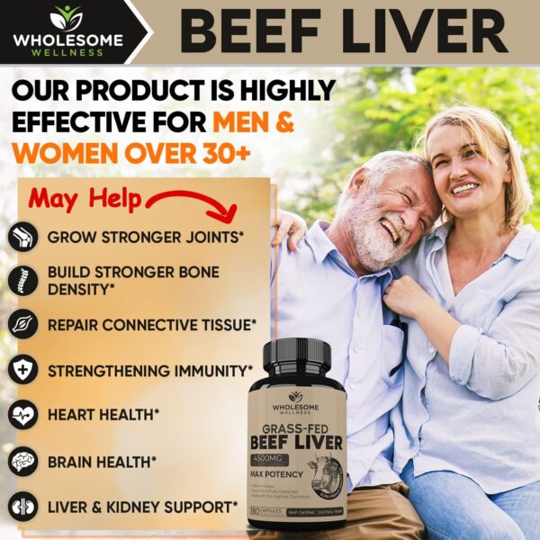 Grass Fed Desiccated Beef Liver Capsules (180 Pills, 750mg Each) - Image 2